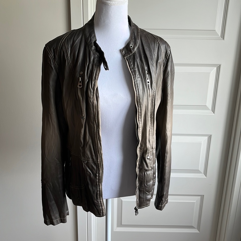 Brown Faux Leather Jacket. Size L.